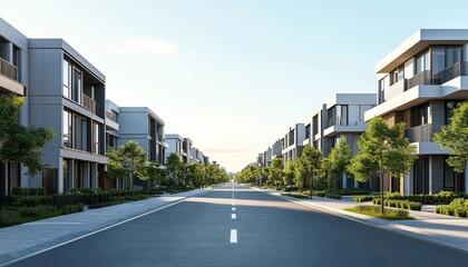 Obraz premium Modern apartment building with street with trees 