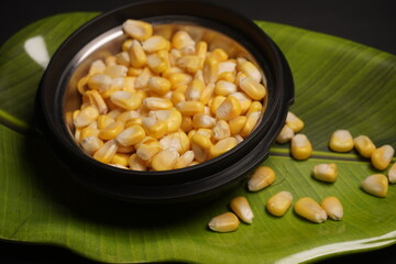 Sweet Corn : Corn kernels are small maize fruits containing a hard shell, dense starch-filled endosperm, and embryo germ essential for growth