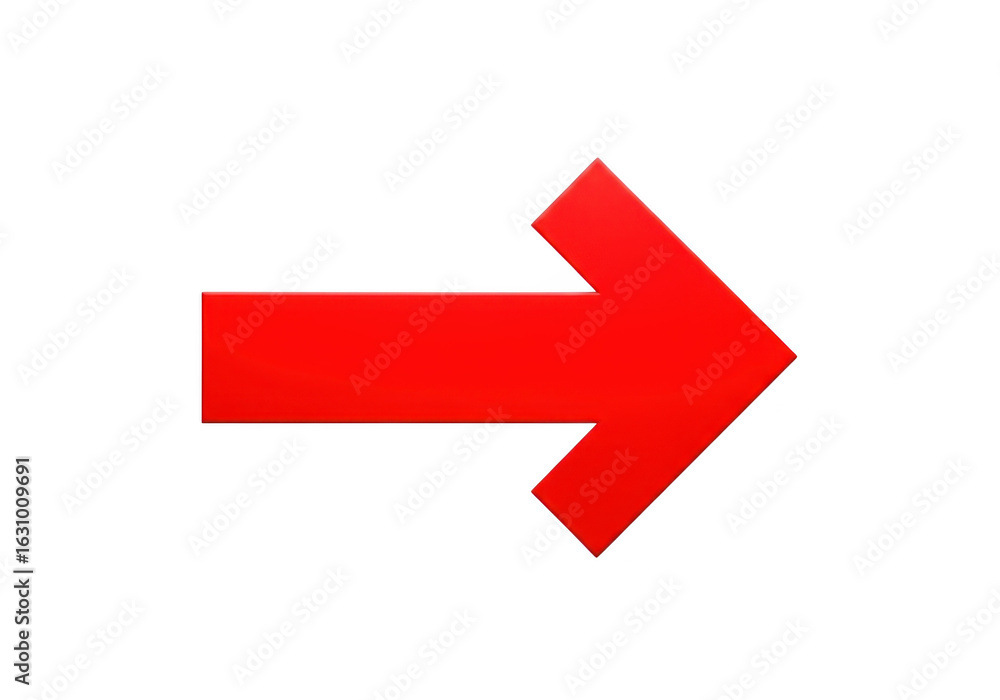 Poster bright red arrow pointing right isolated on transparent background