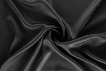 Fototapeta premium Black Crumpled Silk Texture Background