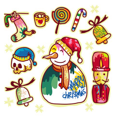 Set of Christmas item and holiday seasons with graffiti style