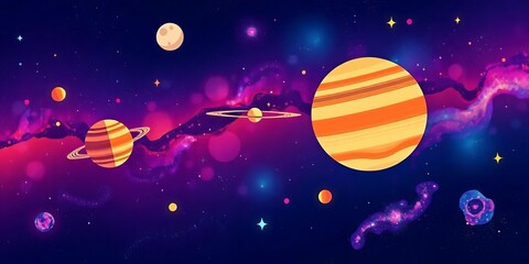 Fototapeta premium Simple flat vector illustrations of planets, stars, galaxies, and nebulae , illustration, digital art