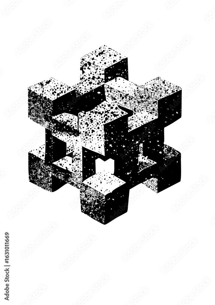Aufkleber vector intricate interlocking geometric structure in monochrome.