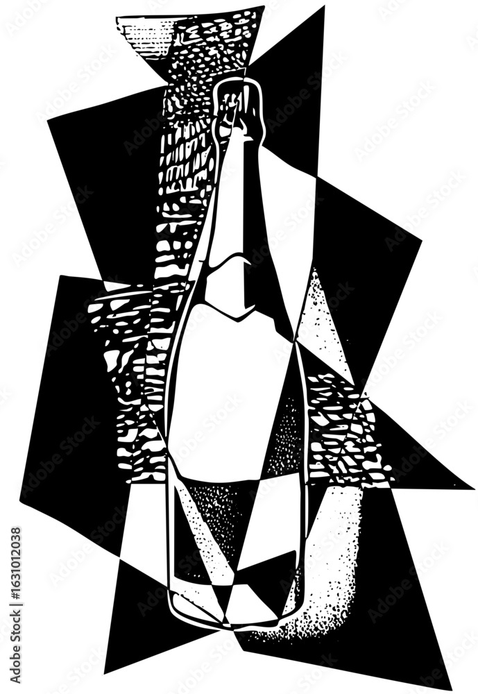 Poster vector elegant bottle with dynamic geometric shapes.