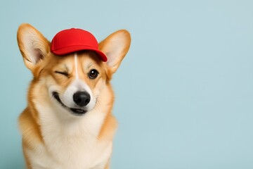 Cute Corgi Dog Portrait in Cap - Playful and Funny Animal Image