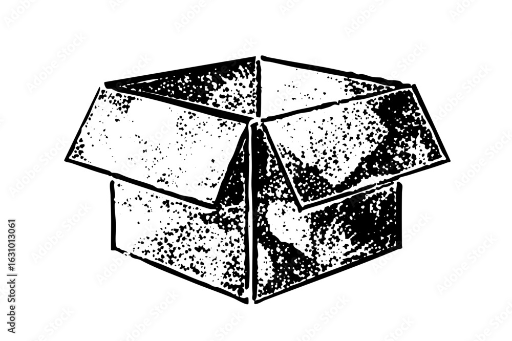 Poster vector open cardboard box with a distressed texture.