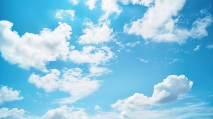 Fototapeta premium Serene Blue Sky and White Clouds Backgrounds: Expansive Skies with Fluffy Cumulus, Wispy Cirrus, and Rolling Cloud Formations, Perfect for Nature Photography, Landscape Design, Weather Graphics
