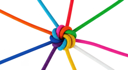 Colorful cords tied together in a knot isolated on transparent background