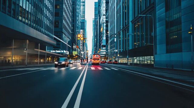Vibrant long exposure time lapse of city traffic lights creating a beautiful, blurred, and abstract motion of bright bokeh on a dark urban street at night