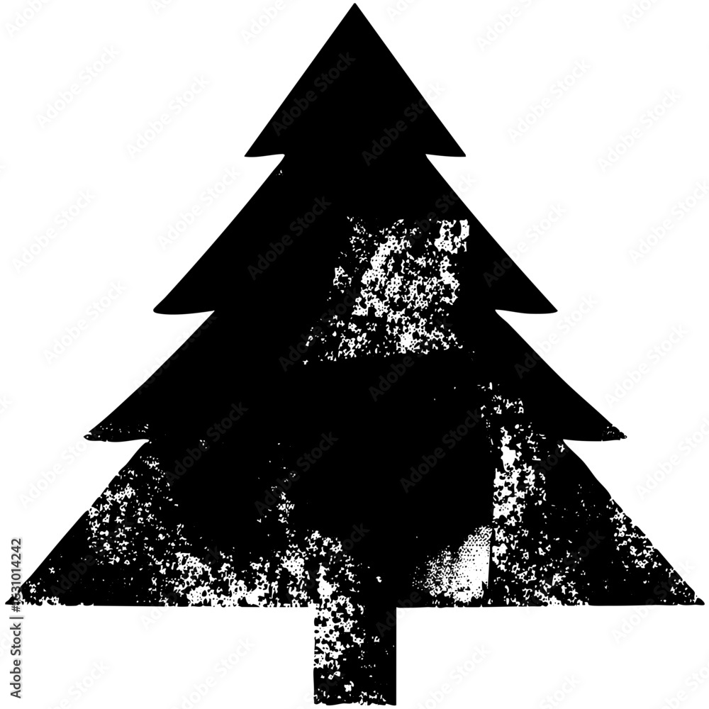 Poster vector distressed evergreen tree with a minimalist style.