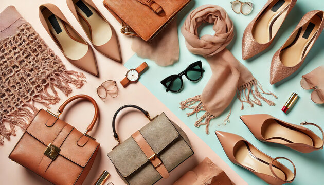 ファッションのシューズ・バッグやアクセサリーとカラフルな背景画像