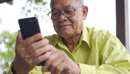 Elderly man using a smartphone outdoors