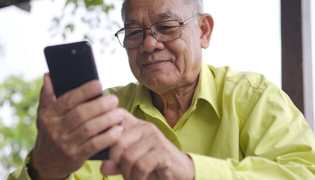 Elderly man using a smartphone outdoors