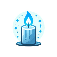 A modern flat-style icon shows a lit candle with a blue flame. The icon can be used on websites and blogs for topics related to meditation, spirituality, light, ideas, or celebration.

