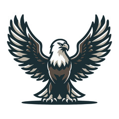A detailed vector mascot logo of an eagle with spread wings, ready to take flight. This icon is perfect for sports teams, military-themed websites, or blogs about strength and freedom.

