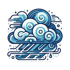 A colorful abstract illustration of a dark cloud with rain, swirls, and stars. This flat illustration is ideal for websites or blogs about weather, climate, or emotional moods.

