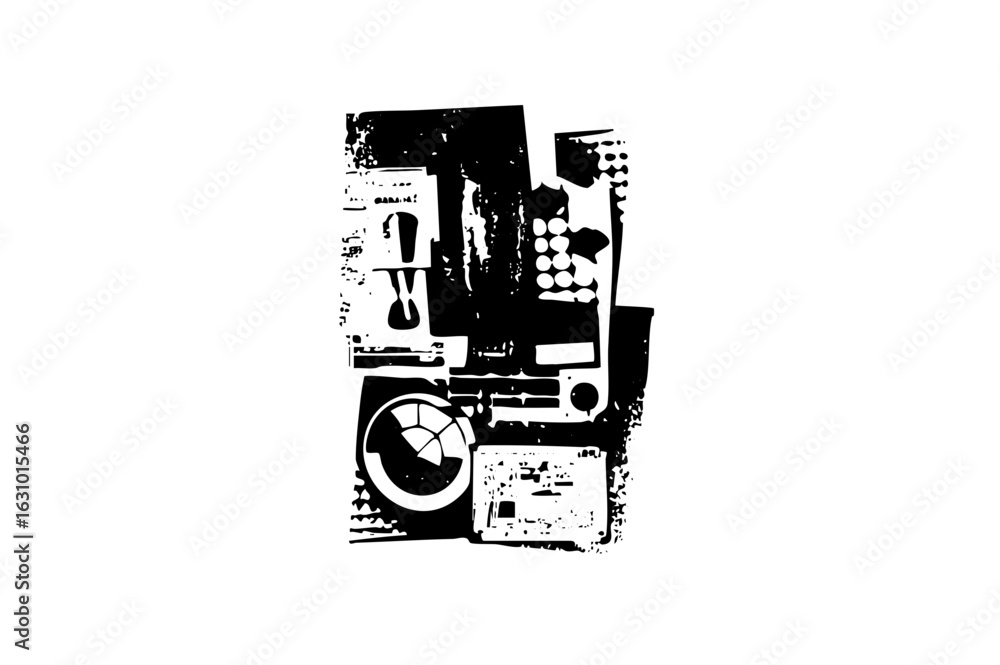 Poster vector abstract monochrome composition featuring geometric shapes and stylized elements.