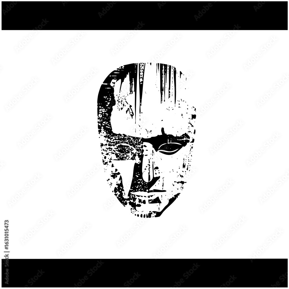 Poster vector distorted monochrome face with expressive features.