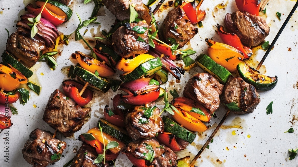 Poster loaded with a mix of grilled and raw vegetables these skewers are a refreshing and eyecatching addit