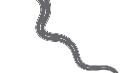 Winding road. Traveling along a curved highway. Road to horizon in perspective. Winding asphalt empty line isolated on transparent back. Curvy asphalt empty line isolated vector concept.