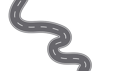 Vector Curved road with white lines. Winding road. Journey traffic curved highway. Road to horizon in perspective. Winding asphalt empty line isolated vector concept. isolated on transparent back