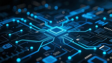 Obraz premium Advanced Circuit Board with Illuminated Blue Pathways