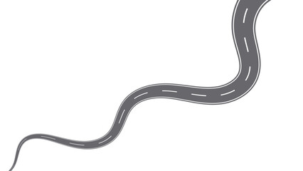 Vector Curved road with white lines. Winding road. Journey traffic curved highway. Road to horizon in perspective. Winding asphalt empty line isolated vector concept. isolated on transparent back