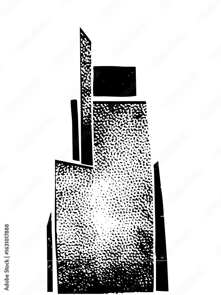 Poster vector abstract geometric building with dotted texture.