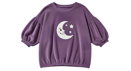 Cute purple pajama top with moon and stars graphic isolated on transparent background