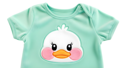 Cute baby bodysuit with duck face design isolated on transparent background