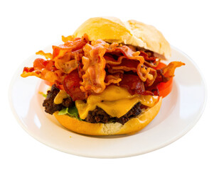 Limited Edition Cheeseburger with Melting Cheese and Bacon on White