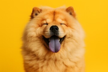 Adorable Happy Chow Chow Dog Portrait with Fluffy Yellow Fur