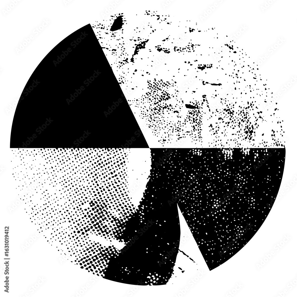 Aufkleber vector abstract geometric pie chart with halftone and distressed textures.