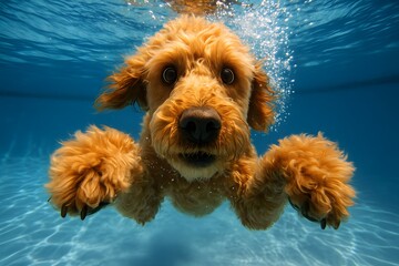 Adorable Dog Swimming Playfully Underwater in Pool