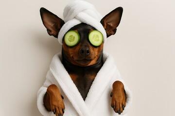 Pampered Dog Spa: Relaxed Pet in Cucumber & Robe