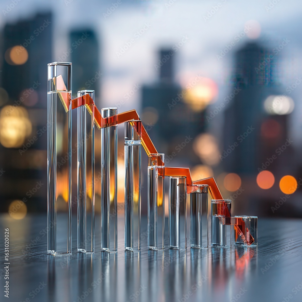 Poster glass bar graph showing declining trend.