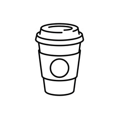 Simple hand drawn outline of a disposable coffee cup with lid and sleeve