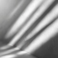 Fototapeta premium Blurred overlay effect for photo and mockups. Wall texture with organic drop diagonal shadow and rays of light on a white wall. shadows for natural light effects.