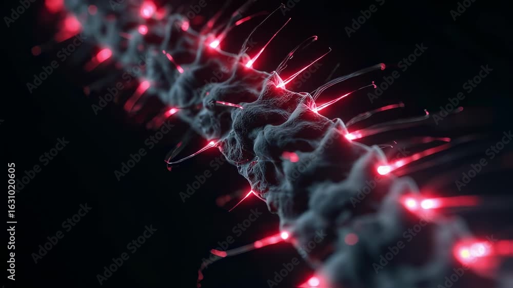 Poster animated spine with pulsating red hotspots along vertebrae representing arthritisinduced discomfort 