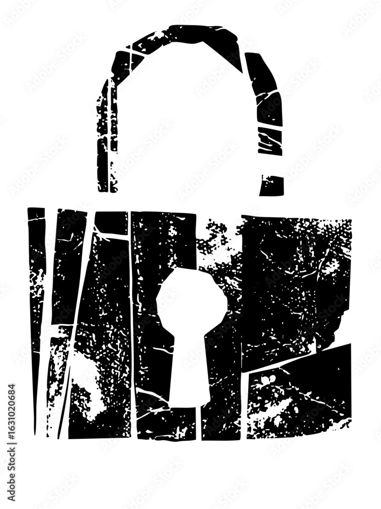 Poster vector distressed black padlock with open keyhole.