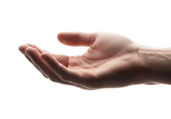 Open human hand reaching out offering something isolated on transparent background