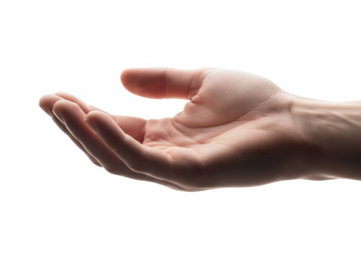 Open human hand reaching out offering something isolated on transparent background