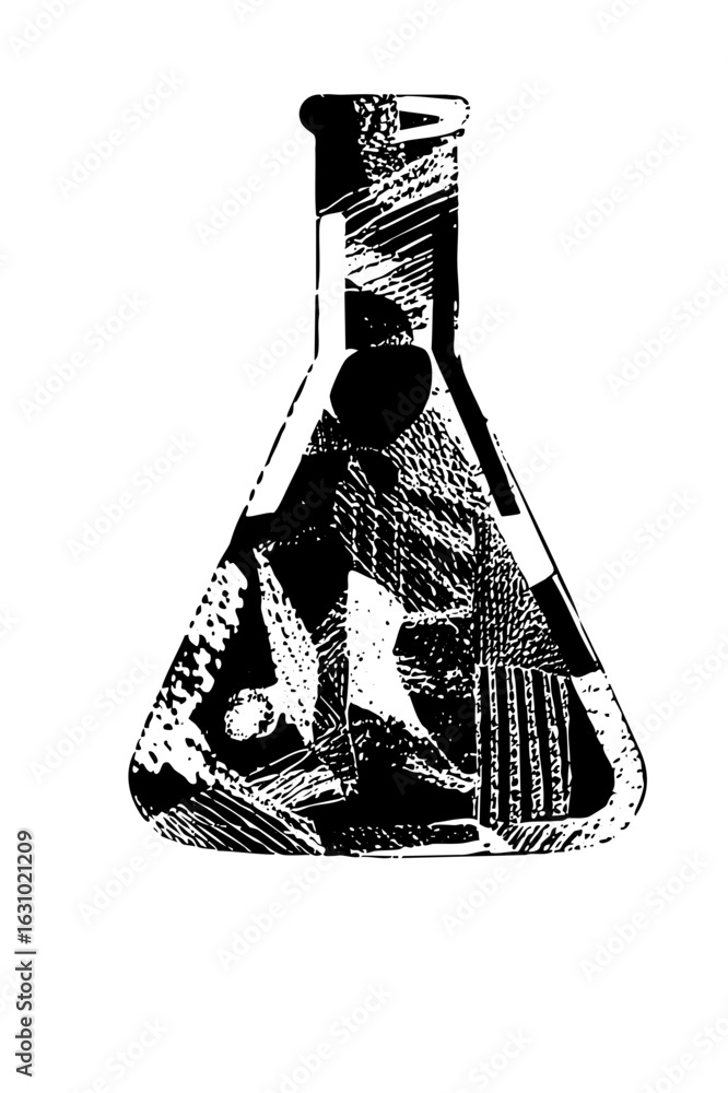 Poster vector detailed flask with liquid and bubbles.