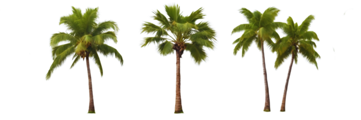 A set of coconut palm images cut out on a transparent background. Close-up of exotic trees in PNG format, side view. Clipart of trees to insert into a ... See More
