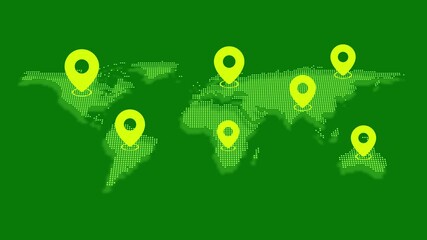 World Map icon isolated with location icon animation . GPS locator icon isolated and World map geometric shapes . - Powered by Adobe