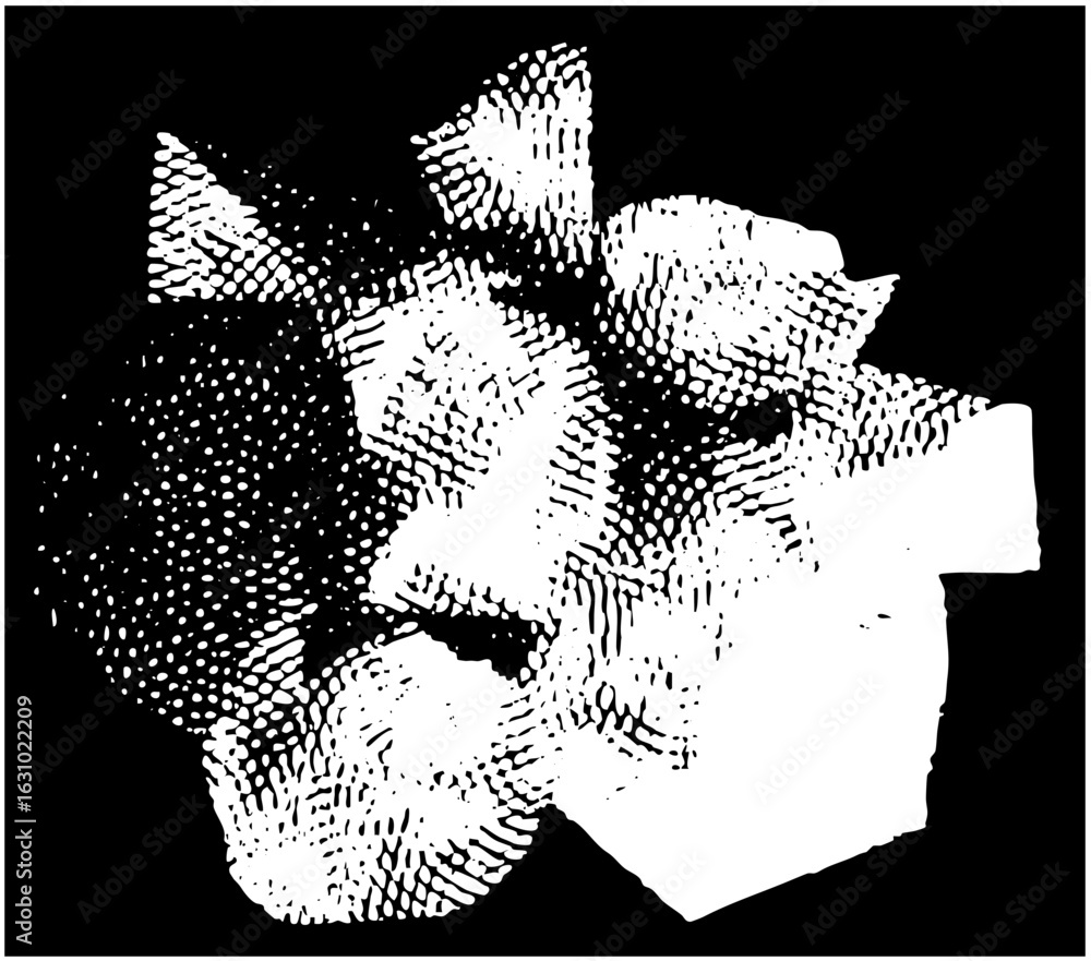 Poster vector abstract face portrait composed of dotted vector shapes.