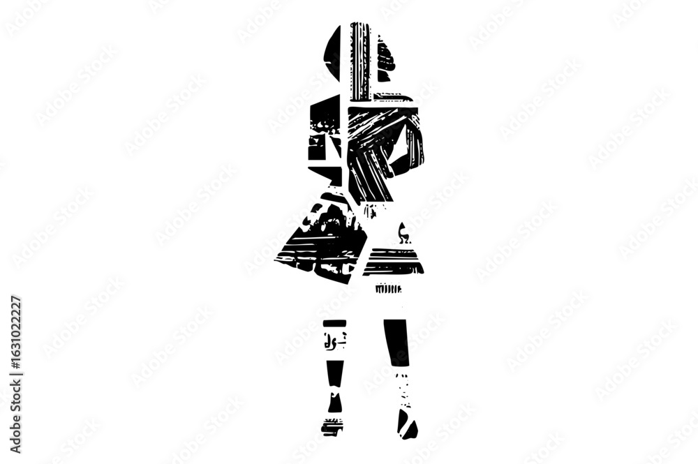 Poster vector abstract figure composed of architectural elements and linear shapes.