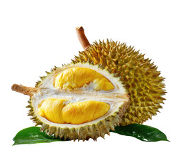 Obraz premium Fresh durian halves on leaves