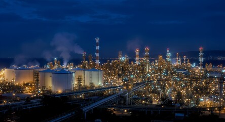 Fototapeta premium Night View of an Industrial Plant by the Water