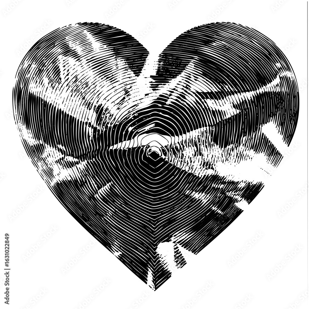 Poster vector intricate heart with swirling lines and a central void.